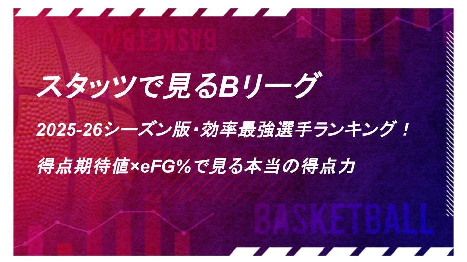 『スタッツで見るBリーグ』2025-26シーズン版・効率最強選手ランキング！得点期待値×eFG%で見る本当の得点力